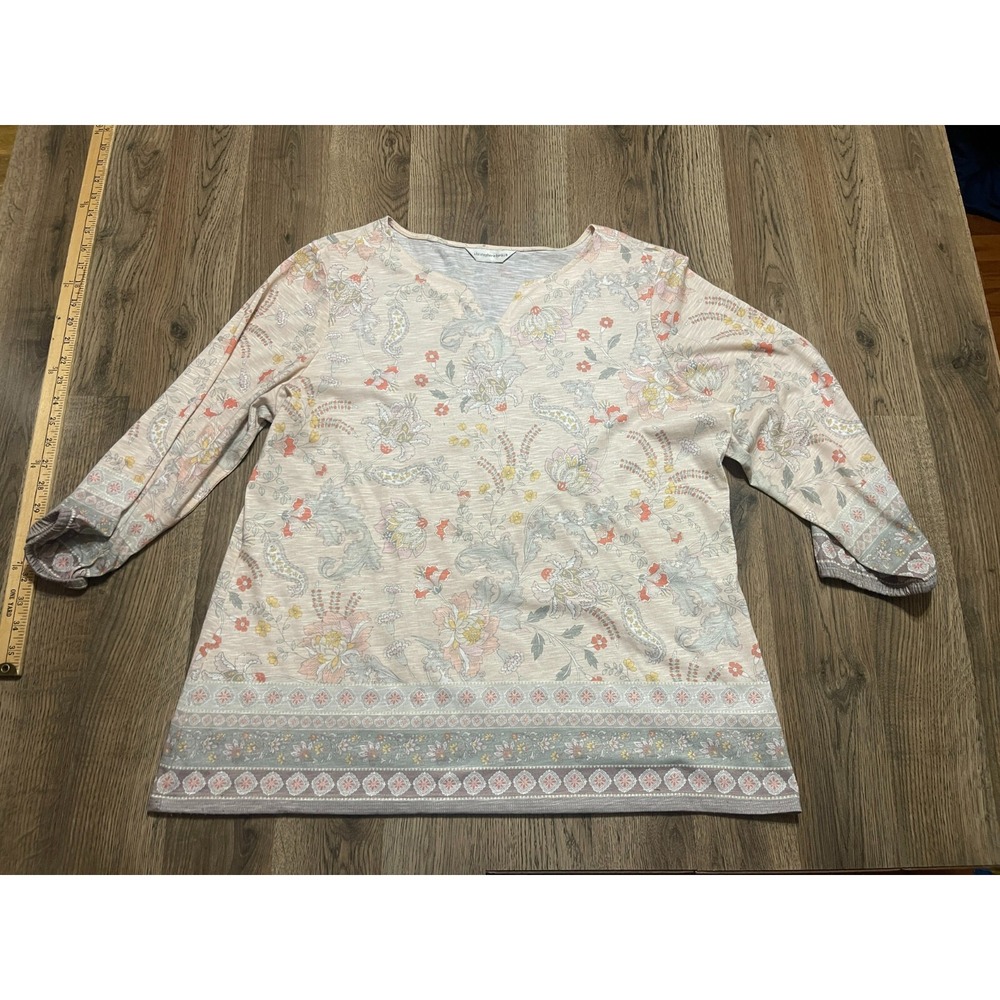 Christopher&Banks Shirt, Women's Size XL? White, Floral, V-neck, Long Sleeve